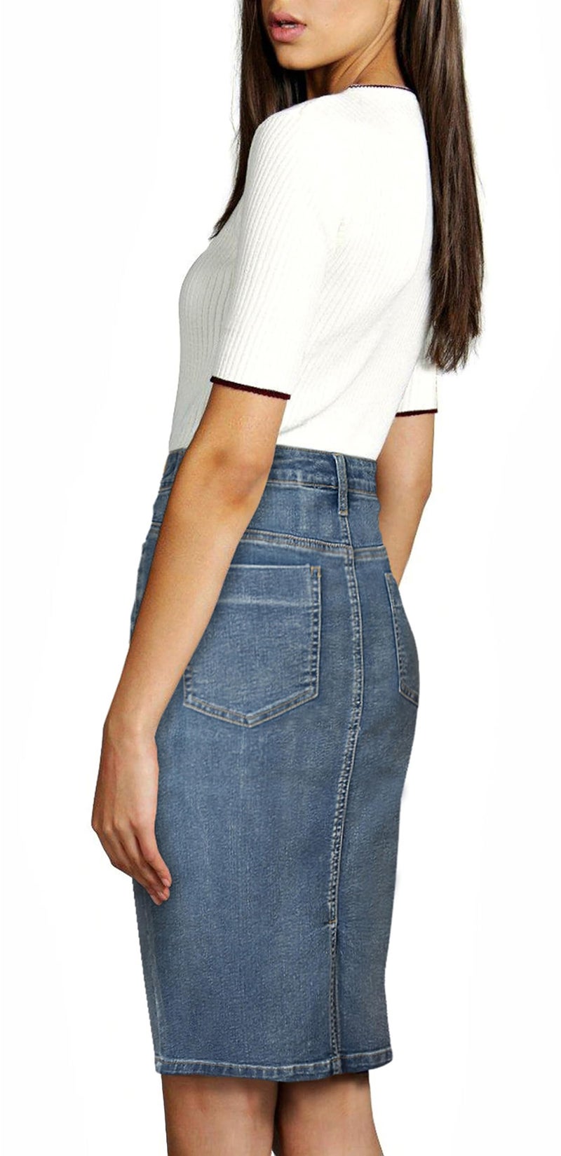 Lexi Womens Stretch Pencil Skirts with Functional Pockets, A Line & Destructed Mini Denim Skirts SKS22890 Potassium 8 - Image 2