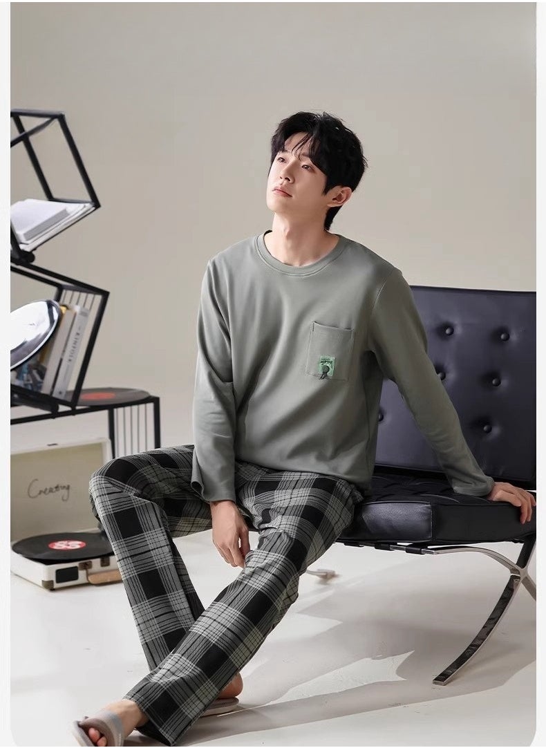 MIIOW - Breathing Pajamas-Men's Pajamas Made Of Pure Cotton, Loose And Comfortable, Long Sleeved Casual Home Suit Set - Image 1