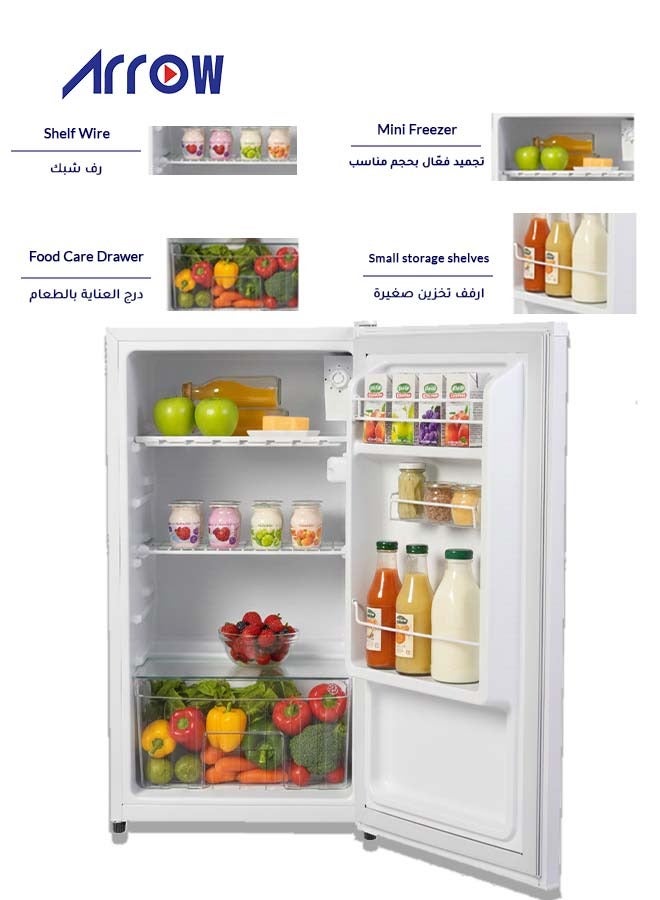 Arrow Single Door 86 Liters, 3 Cubic feet, Direct Cool Refrigerator/Defrost Mini Fridge/Quick Cooling with Temperature Control/Wire Shelves/ Noiseless With High-Quality Compressor, Energy Saving, Transparent Door Basket, Extra Space and Long Lasting Freshness with Interior Light - (White Color) 2 Years Warranty - Image 2