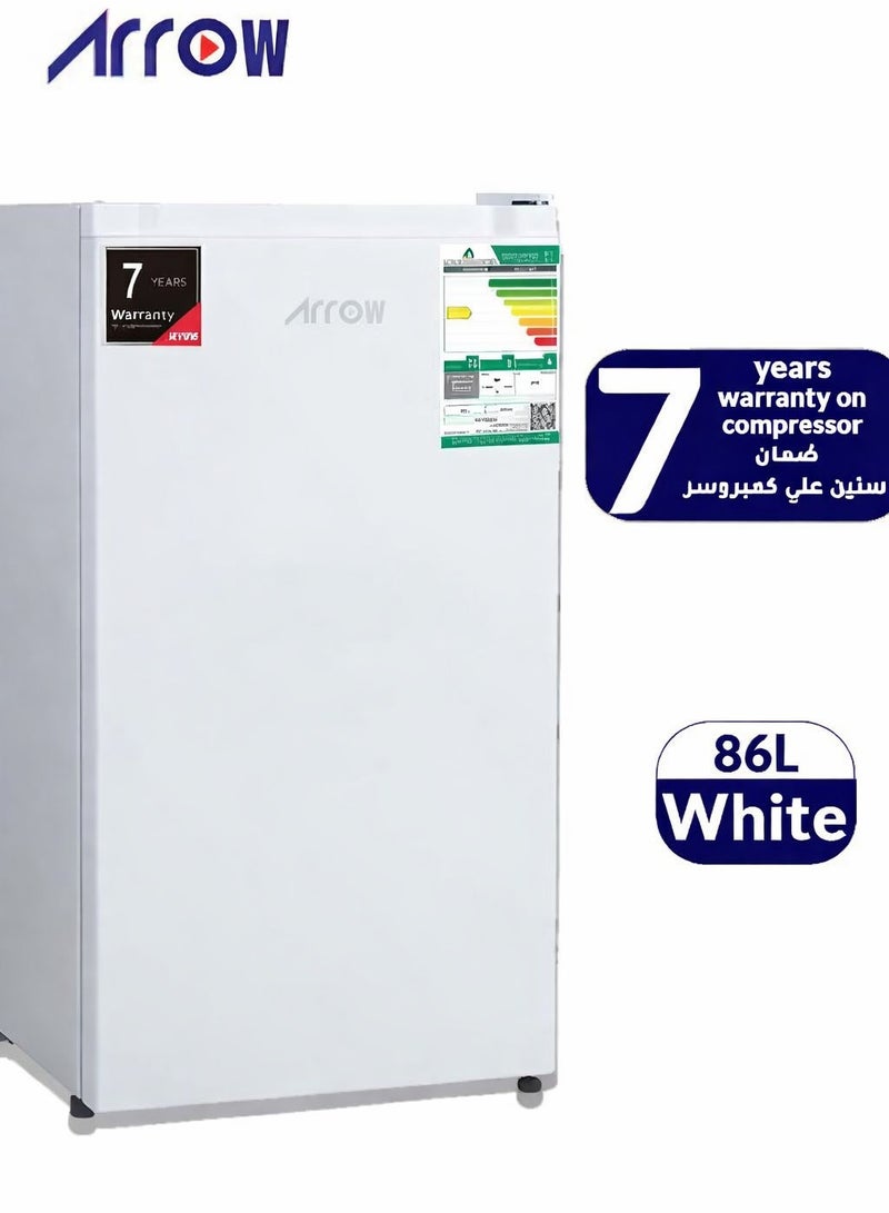 Arrow Single Door 86 Liters, 3 Cubic feet, Direct Cool Refrigerator/Defrost Mini Fridge/Quick Cooling with Temperature Control/Wire Shelves/ Noiseless With High-Quality Compressor, Energy Saving, Transparent Door Basket, Extra Space and Long Lasting Freshness with Interior Light - (White Color) 2 Years Warranty - Image 1