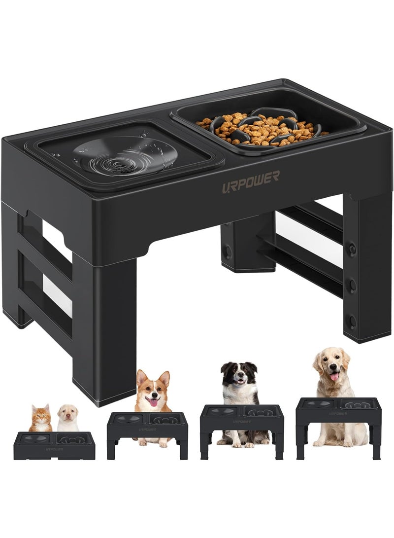 ILovhaprty 3-in-1 Elevated Dog Bowls, 4 Height Adjustable Raised with Stainless Steel, Slow Feeder, No Spill Water Bowl, Foldable Pet Bowl for Medium Large Dogs - Image 1