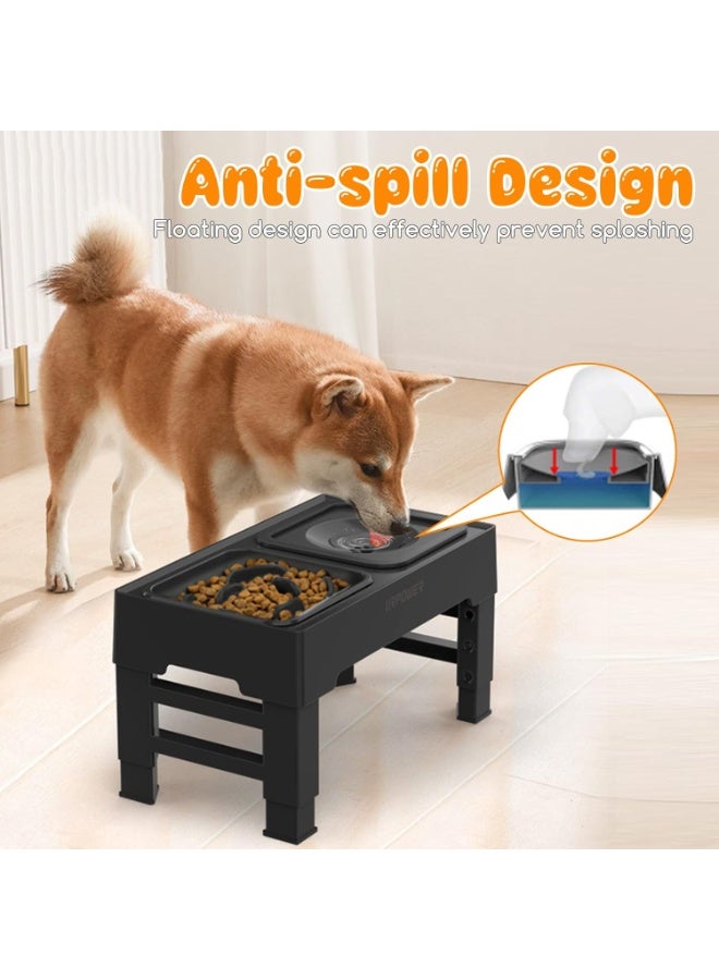 ILovhaprty 3-in-1 Elevated Dog Bowls, 4 Height Adjustable Raised with Stainless Steel, Slow Feeder, No Spill Water Bowl, Foldable Pet Bowl for Medium Large Dogs - Image 5