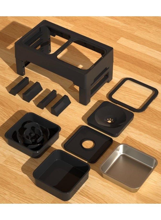 ILovhaprty 3-in-1 Elevated Dog Bowls, 4 Height Adjustable Raised with Stainless Steel, Slow Feeder, No Spill Water Bowl, Foldable Pet Bowl for Medium Large Dogs - Image 3