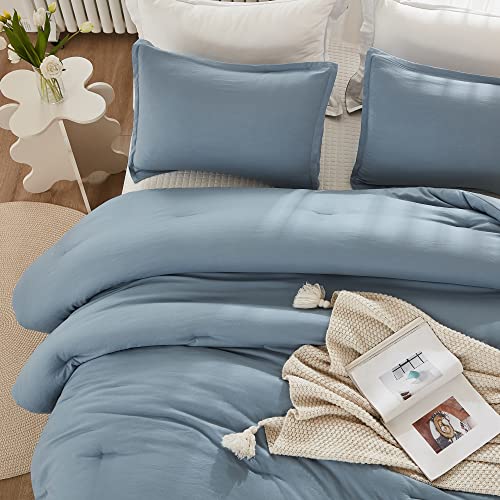 Litanika Litanika King Comforter Set Grayish Blue  3 Pieces Lightweight Solid Bedding Comforter Set  All Season Fluffy Bed Set (104x90In Comforter & 2 Pillowcases)  - Image 5