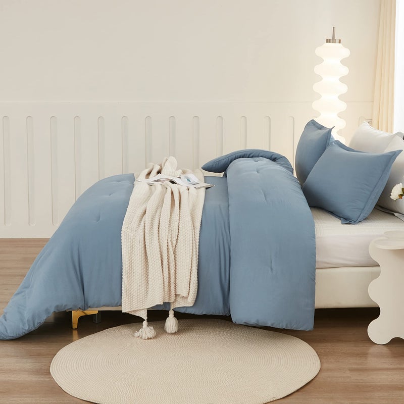 Litanika Litanika King Comforter Set Grayish Blue  3 Pieces Lightweight Solid Bedding Comforter Set  All Season Fluffy Bed Set (104x90In Comforter & 2 Pillowcases)  - Image 3