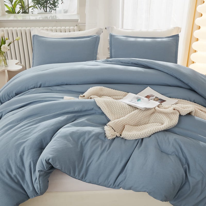 Litanika Litanika King Comforter Set Grayish Blue  3 Pieces Lightweight Solid Bedding Comforter Set  All Season Fluffy Bed Set (104x90In Comforter & 2 Pillowcases)  - Image 1