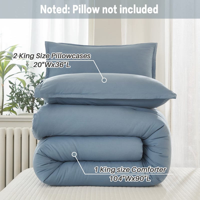 Litanika Litanika King Comforter Set Grayish Blue  3 Pieces Lightweight Solid Bedding Comforter Set  All Season Fluffy Bed Set (104x90In Comforter & 2 Pillowcases)  - Image 4
