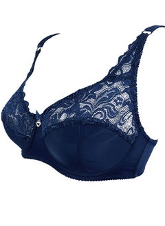 Generic Solid Color Ultra Thin Lace Bra Large size Bra Women's Underwear Blue 