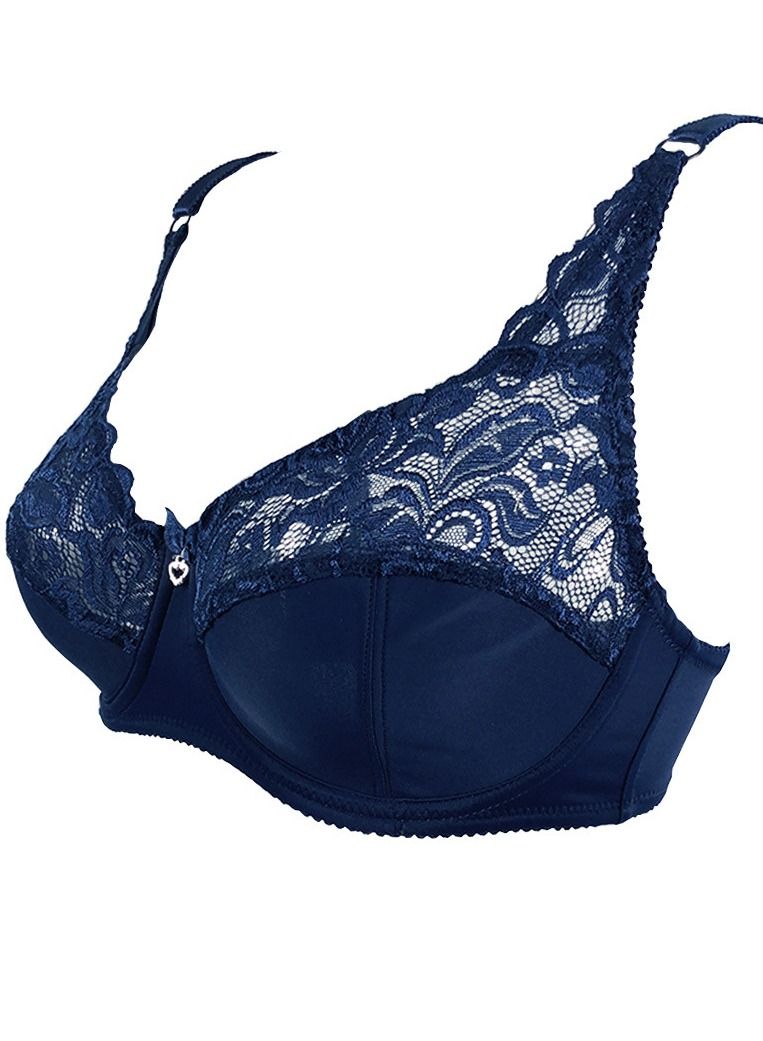 Solid Color Ultra Thin Lace Bra Large size Bra Women's Underwear Blue 