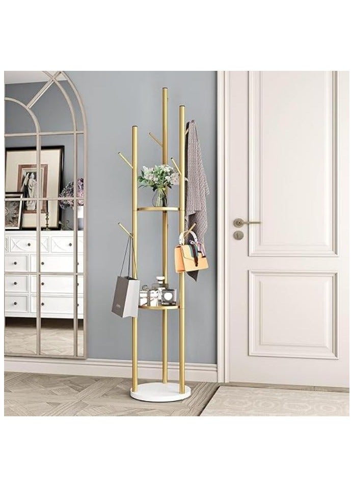 DUNISO Coat Racks Freestanding with 3 Storage Shelves, Metal Coat Racks with 8 Hooks，Standing Coat Rack Tree，Space-Saving,Stable and Durable，for Bedroom, Living Room, Office & Dining - Image 1