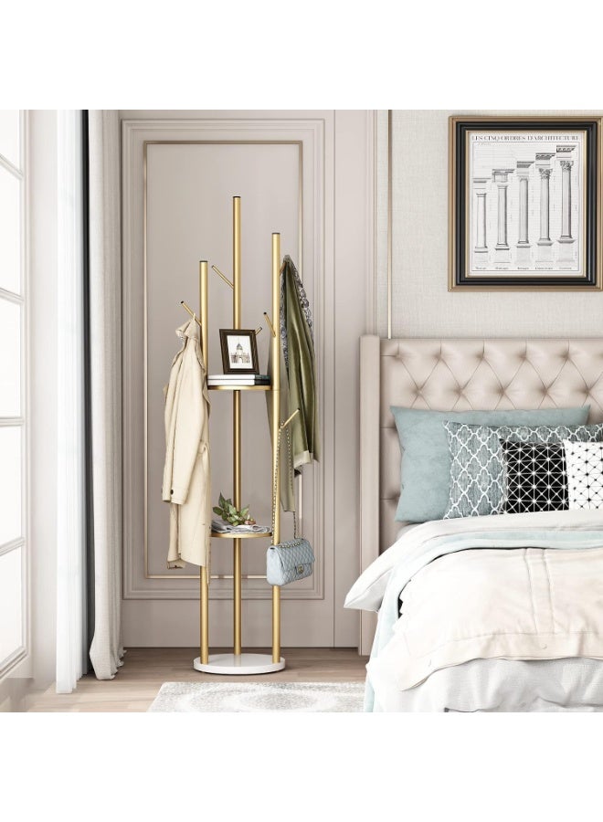 DUNISO Coat Racks Freestanding with 3 Storage Shelves, Metal Coat Racks with 8 Hooks，Standing Coat Rack Tree，Space-Saving,Stable and Durable，for Bedroom, Living Room, Office & Dining - Image 4