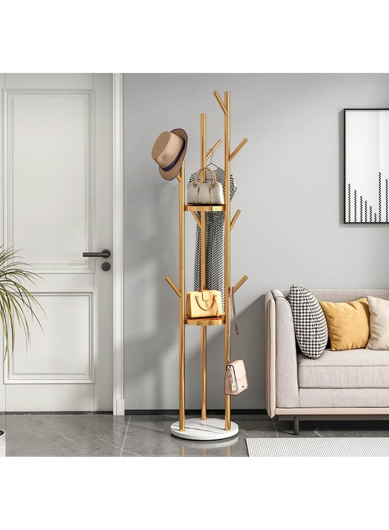 DUNISO Coat Racks Freestanding with 3 Storage Shelves, Metal Coat Racks with 8 Hooks，Standing Coat Rack Tree，Space-Saving,Stable and Durable，for Bedroom, Living Room, Office & Dining - Image 2