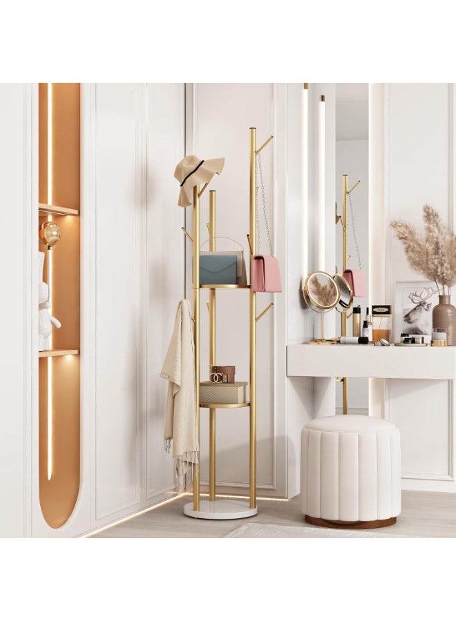 DUNISO Coat Racks Freestanding with 3 Storage Shelves, Metal Coat Racks with 8 Hooks，Standing Coat Rack Tree，Space-Saving,Stable and Durable，for Bedroom, Living Room, Office & Dining - Image 3