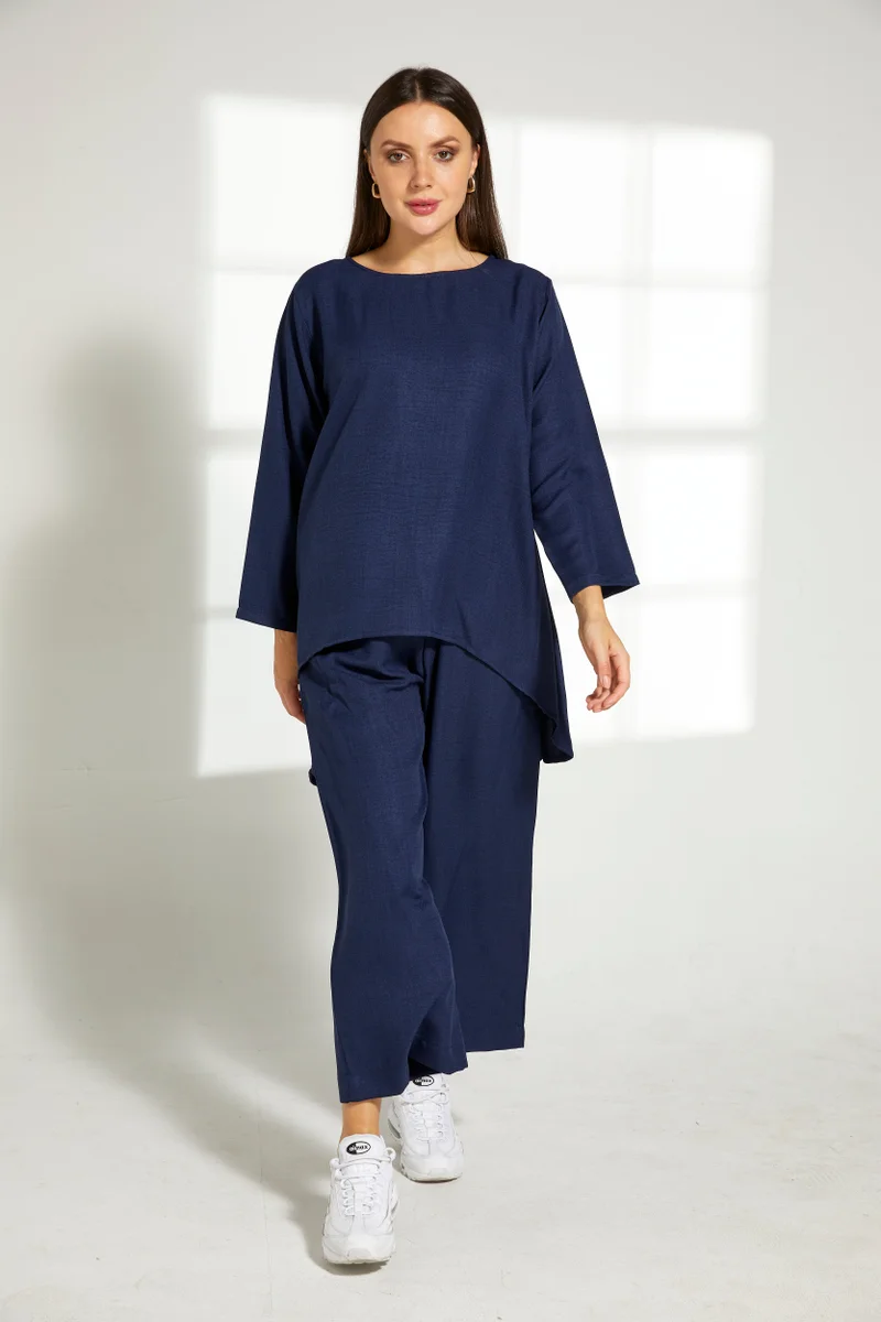Moistreet Asymmetric Boat Neck Top & Pants Set