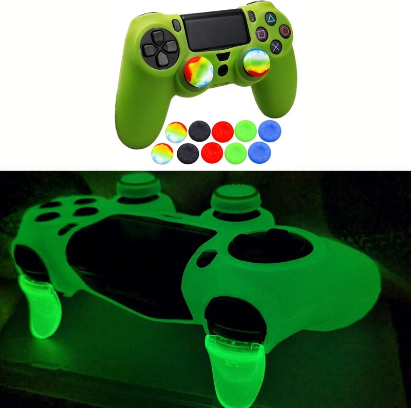Oiokew جلد ليد تحكم PS4، قطعة واحدة غطاء واقٍ مانع للانزلاق مع 10 مقابض عصا تحكم من السيليكون ليد تحكم بلاي ستيشن 4 (يد تحكم PS4 رقم 13) ثابت ومنقول - Image 1