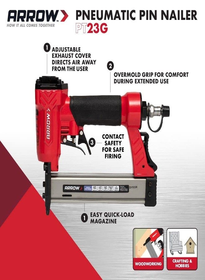 Arrow PT23G Pneumatic 23 Gauge Pin Nailer, Black/Red 8.25 x 2 x 10 inches - Image 2