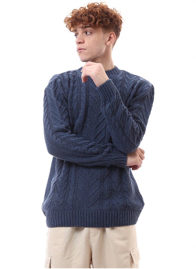 RAVIN Mock Neck Long Sleeves Knitted Navy Blue Pullover  - Image 1