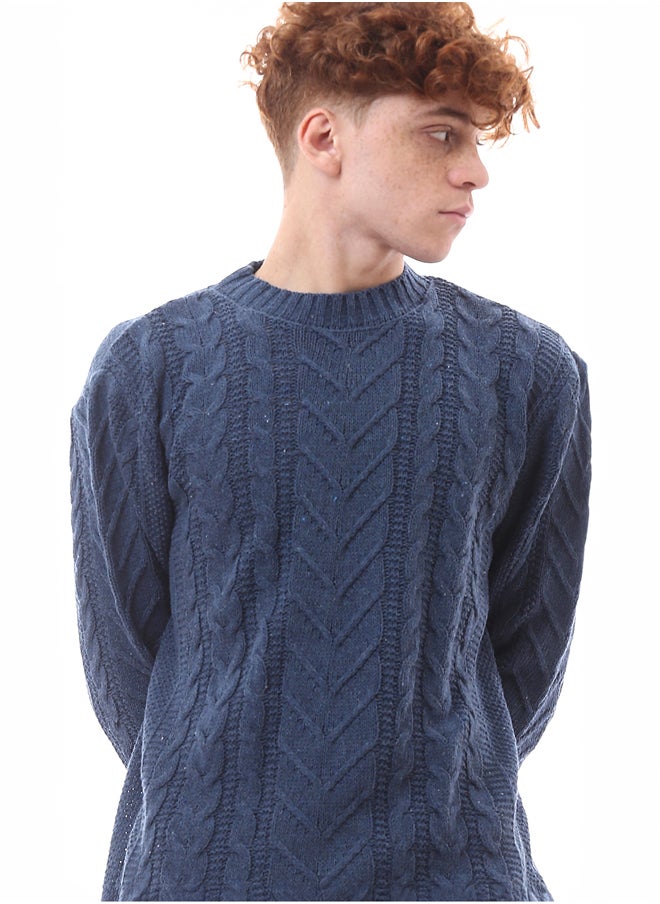 RAVIN Mock Neck Long Sleeves Knitted Navy Blue Pullover  - Image 4