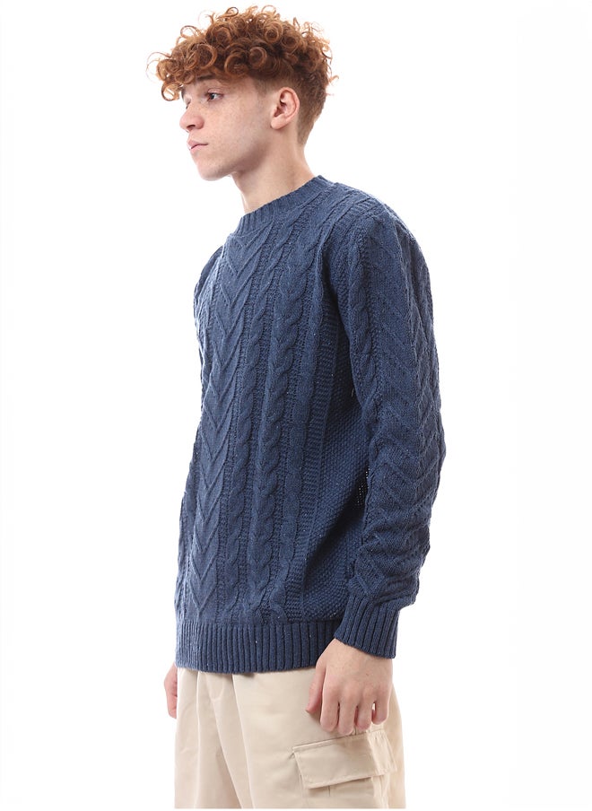 RAVIN Mock Neck Long Sleeves Knitted Navy Blue Pullover  - Image 2