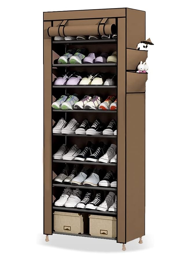 Zaboon صندوق تخزين أحذية مكون من 10 طبقات لـ 27 زوجًا من الأحذية، رف أحذية قابل للطي، منظم أحذية قابل للطي، غطاء حذاء، رف تخزين أحذية محمول 158 سم - Image 1