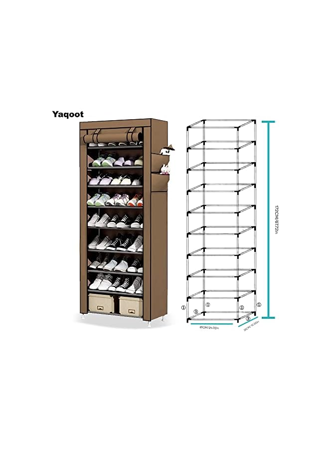 Zaboon صندوق تخزين أحذية مكون من 10 طبقات لـ 27 زوجًا من الأحذية، رف أحذية قابل للطي، منظم أحذية قابل للطي، غطاء حذاء، رف تخزين أحذية محمول 158 سم - Image 3