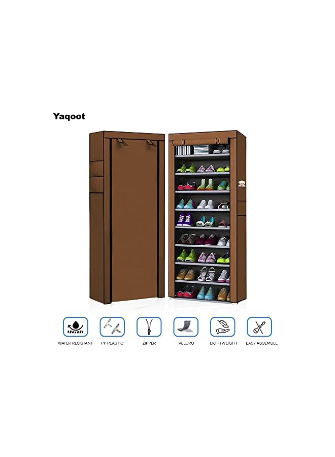 Zaboon صندوق تخزين أحذية مكون من 10 طبقات لـ 27 زوجًا من الأحذية، رف أحذية قابل للطي، منظم أحذية قابل للطي، غطاء حذاء، رف تخزين أحذية محمول 158 سم - Image 4