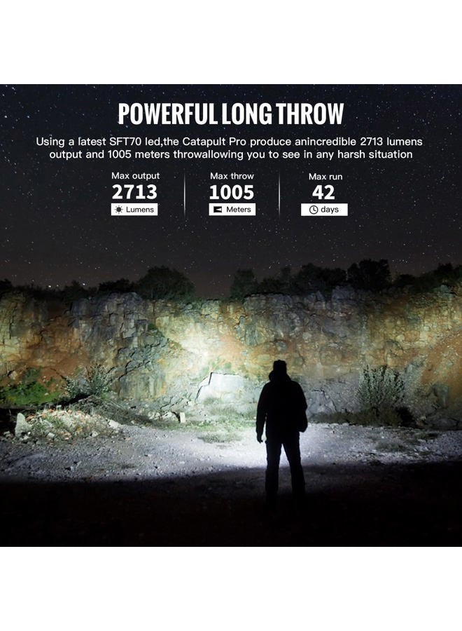 ThruNite Catapult Pro Rechargeable Flashlight, SFT70 LED, 1005 Meters Throw, 2713 High Lumens Bright Searchlight, Long Beam Distance Spotlight for Hiking, Camping, and Hunting - CW - Image 3
