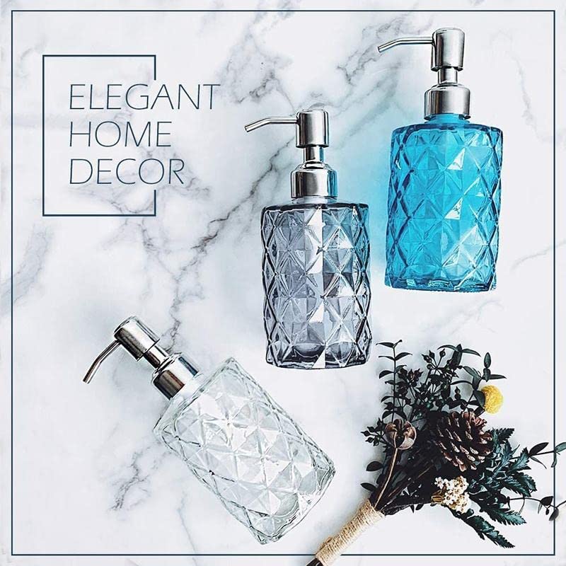 RAGYULA Glass Soap Dispenser with Silver Pump Soap Dispenser for Bathroom Wash Basin Shampoo Kitchen Liquid Handwash Soap Dispenser Bottle with Pump Pack of 1 - Image 2