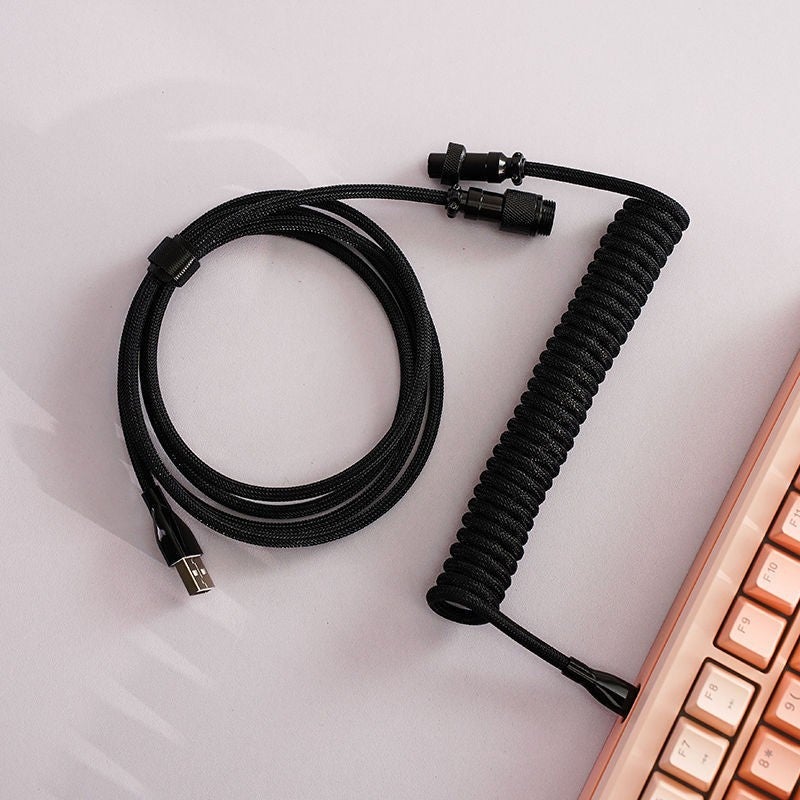 Air line mechanical keyboard data line customized extension fixed rod counterweight rod spring typec spiral USB Classic black