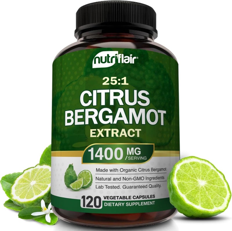 NutriFlair Organic Citrus Bergamot 1400mg 120 Capsules  251 Citrus Bergamia  Essential Oil and Citrus Bioflavonoids  Natural Heart Health Supplements for Women and Men  NonGMO Pills - Image 1