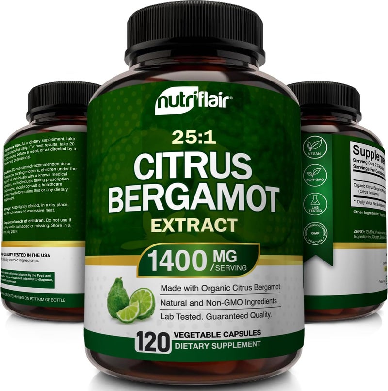 NutriFlair Organic Citrus Bergamot 1400mg 120 Capsules  251 Citrus Bergamia  Essential Oil and Citrus Bioflavonoids  Natural Heart Health Supplements for Women and Men  NonGMO Pills - Image 4
