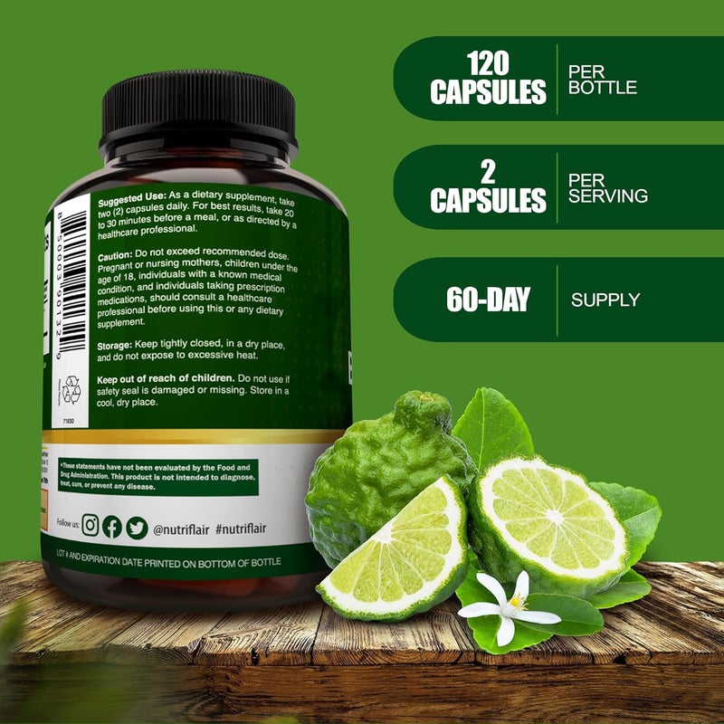 NutriFlair Organic Citrus Bergamot 1400mg 120 Capsules  251 Citrus Bergamia  Essential Oil and Citrus Bioflavonoids  Natural Heart Health Supplements for Women and Men  NonGMO Pills - Image 3