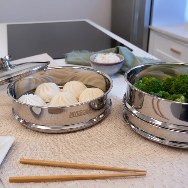 Joyce Chen 10-Inch Stainless Steel Two-Tier Steamer with Glass Lid & Wok Adapter Ring, 304 Stainless Steel, Dishwasher Safe - Image 3