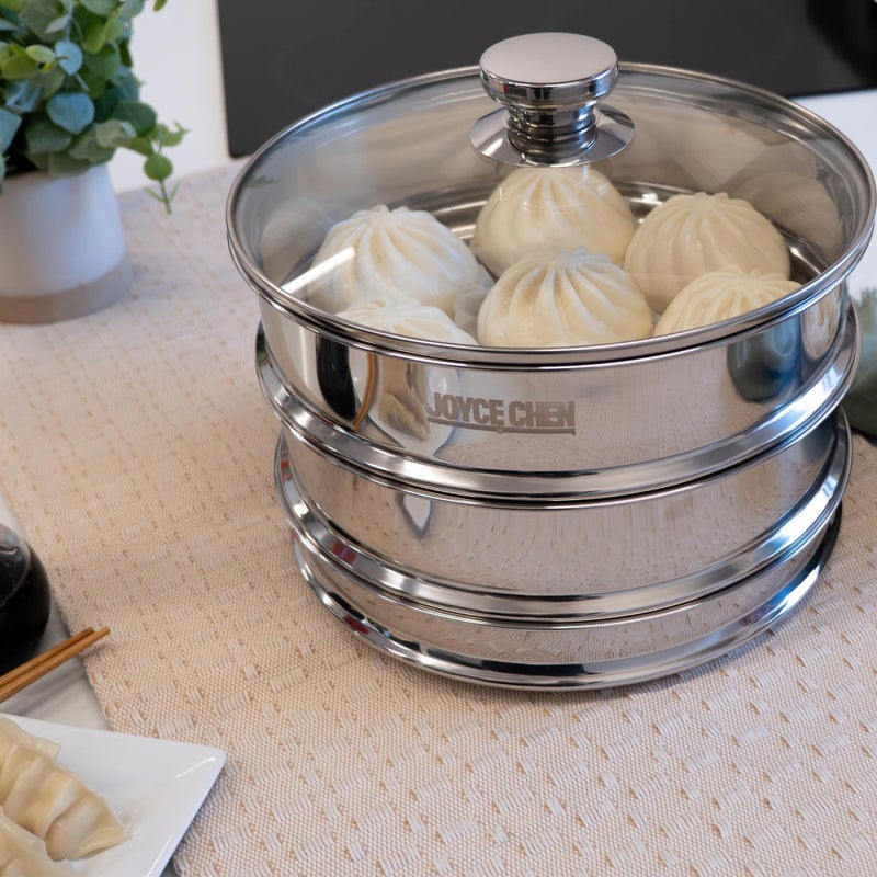 Joyce Chen 10-Inch Stainless Steel Two-Tier Steamer with Glass Lid & Wok Adapter Ring, 304 Stainless Steel, Dishwasher Safe - Image 4
