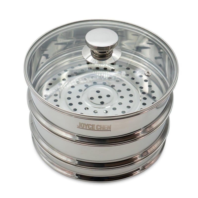 Joyce Chen 10-Inch Stainless Steel Two-Tier Steamer with Glass Lid & Wok Adapter Ring, 304 Stainless Steel, Dishwasher Safe - Image 1
