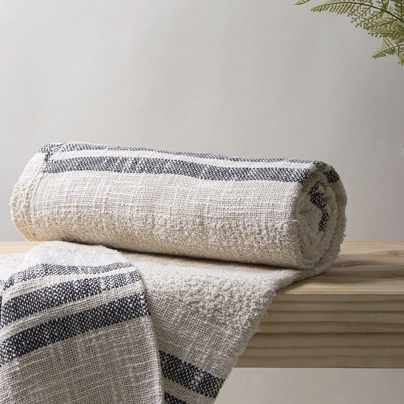DMAASA Handmade Pure Cotton Woven Sofa Throw for Chair, Bed and Couch, Breathable Cozy Throw Multi Uses 50x70 Inch (Cream-Black) - Image 4