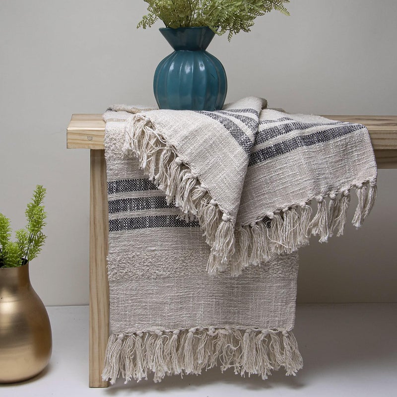 DMAASA Handmade Pure Cotton Woven Sofa Throw for Chair, Bed and Couch, Breathable Cozy Throw Multi Uses 50x70 Inch (Cream-Black) - Image 2