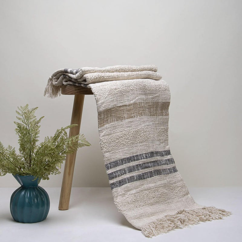 DMAASA Handmade Pure Cotton Woven Sofa Throw for Chair, Bed and Couch, Breathable Cozy Throw Multi Uses 50x70 Inch (Cream-Black) - Image 3