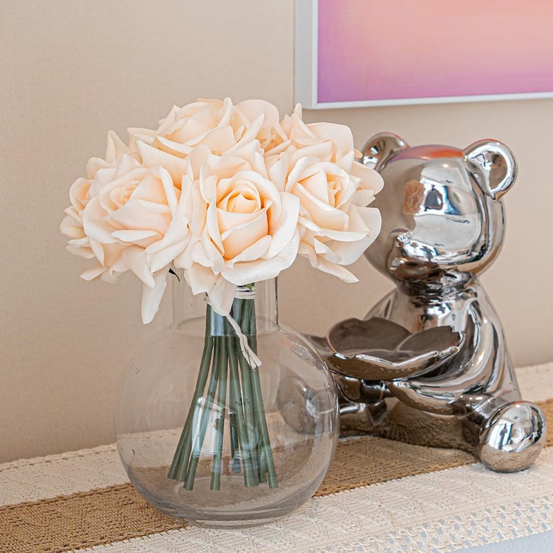 Duyone Artificial Roses Single Stem 10Pcs Fake Silk Flower Arrangement Bouquet Real Touch For Home Party Wedding Decoration(Champagne) - Image 4