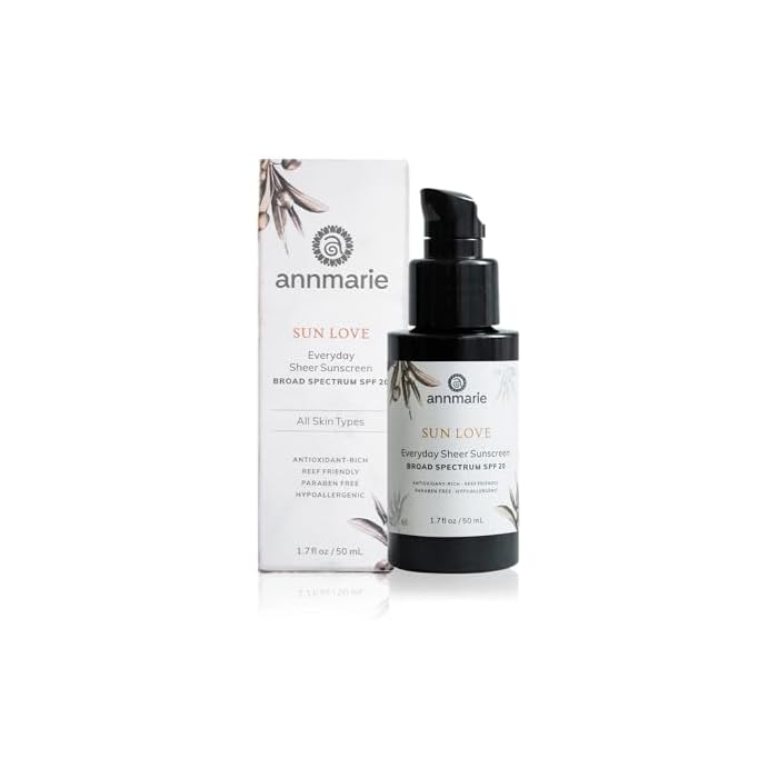 Annmarie Skin Care Sun Love SPF 20 Sunscreen - Reef Safe. - Non-Nano Zinc Oxide Sunscreen with Moisturizing Organic Pumpkin, Sunflower, Hemp Seed Oils, Lightweight & Sheer Sunscreen (50mL, 1.7 fl oz)