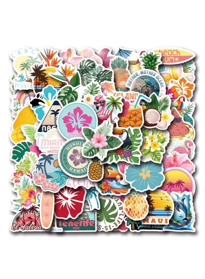 NIBEMINENT 55 Pcs Tropical Deco Kit Waterproof Stickers, High Definition Printing Bright Colors, Suitable for Laptop Skateboard Luggage Water Bottle Guitar DIY