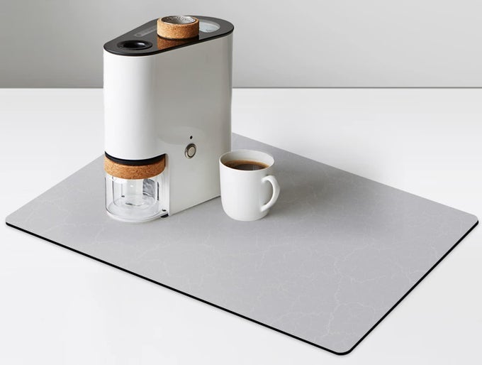 COFFEE MAKER MAT FOR COUNTERTOPS COFFEE BAR ACCESSORIES FIT UNDER COFFEE MACHINE MAT 19X12 RUBBER BACKED COFFEE POTS TABLE MAT UNDER APPLIANCE DISH DRYING MAT MARBLE GRAY FOR KITCHEN COUNTER