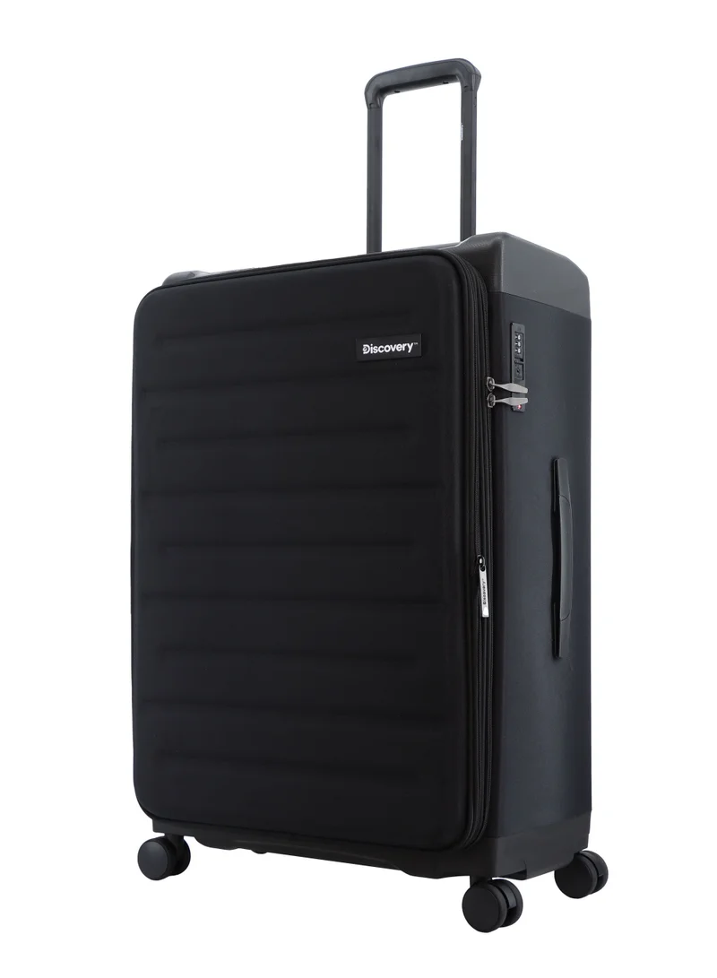 Discovery Discovery Motion PP and Polyester Large Check-In Luggage Black, Durable Lightweight Unbreakable Suitcase, 4 Double Wheel With TSA Lock Trolley Bag (28 Inch).
