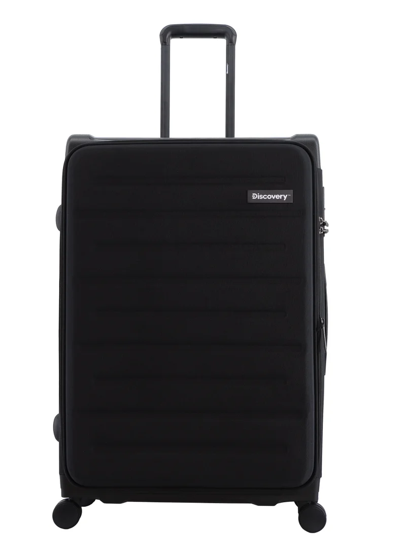 Discovery Discovery Motion PP and Polyester Large Check-In Luggage Black, Durable Lightweight Unbreakable Suitcase, 4 Double Wheel With TSA Lock Trolley Bag (28 Inch).