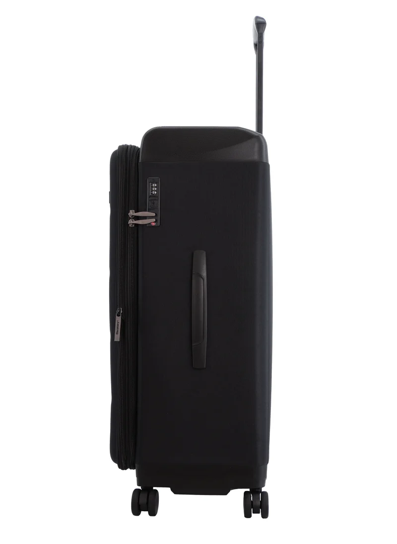 Discovery Discovery Motion PP and Polyester Large Check-In Luggage Black, Durable Lightweight Unbreakable Suitcase, 4 Double Wheel With TSA Lock Trolley Bag (28 Inch).