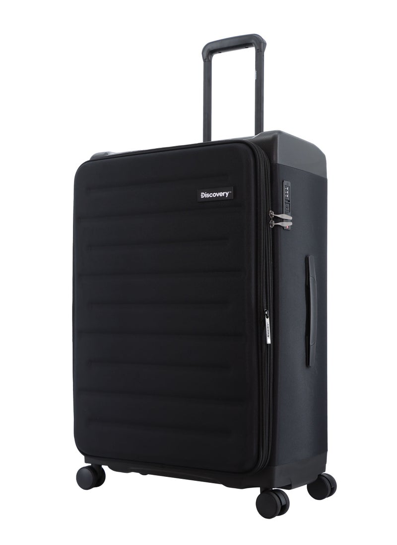 Discovery Motion PP and Polyester Large Check-In Luggage Black, Durable Lightweight Unbreakable Suitcase, 4 Double Wheel With TSA Lock Trolley Bag (28 Inch). - pzsku/ZA32C7E1FCBCBA9821CC5Z/45/_/1720613723/9348b210-d3ba-425e-b588-22a0e719311d