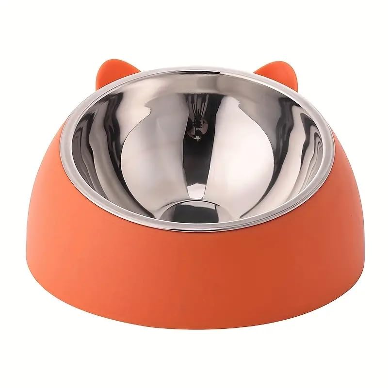 Onprix Stainless Steel Cat and Dog Bowl - Tilted 15° Elevated Non-Spill Slanted Bowl for Pets (Orange) - Image 1