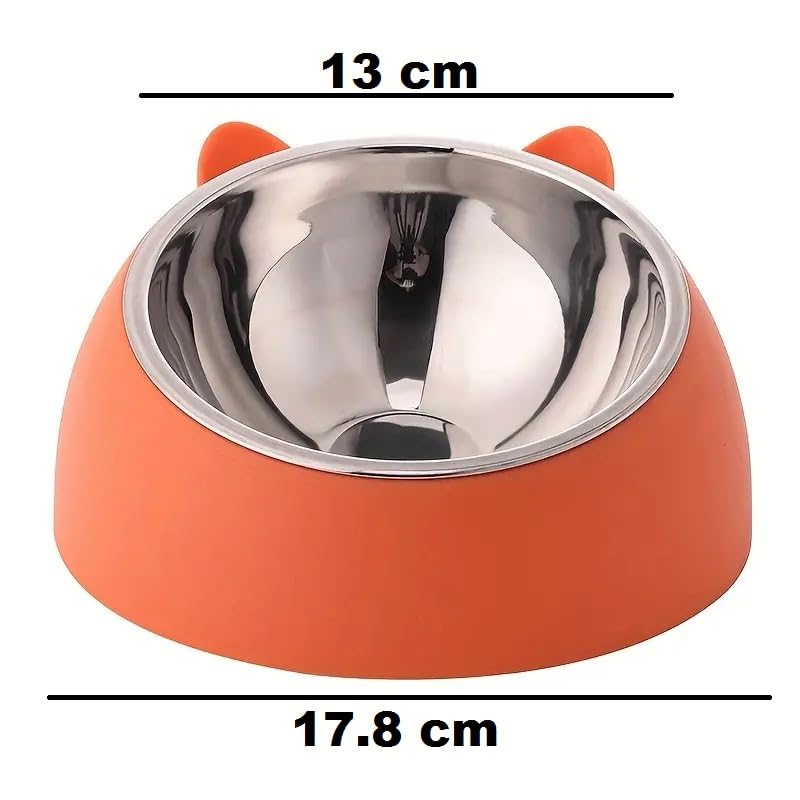 Onprix Stainless Steel Cat and Dog Bowl - Tilted 15° Elevated Non-Spill Slanted Bowl for Pets (Orange) - Image 2