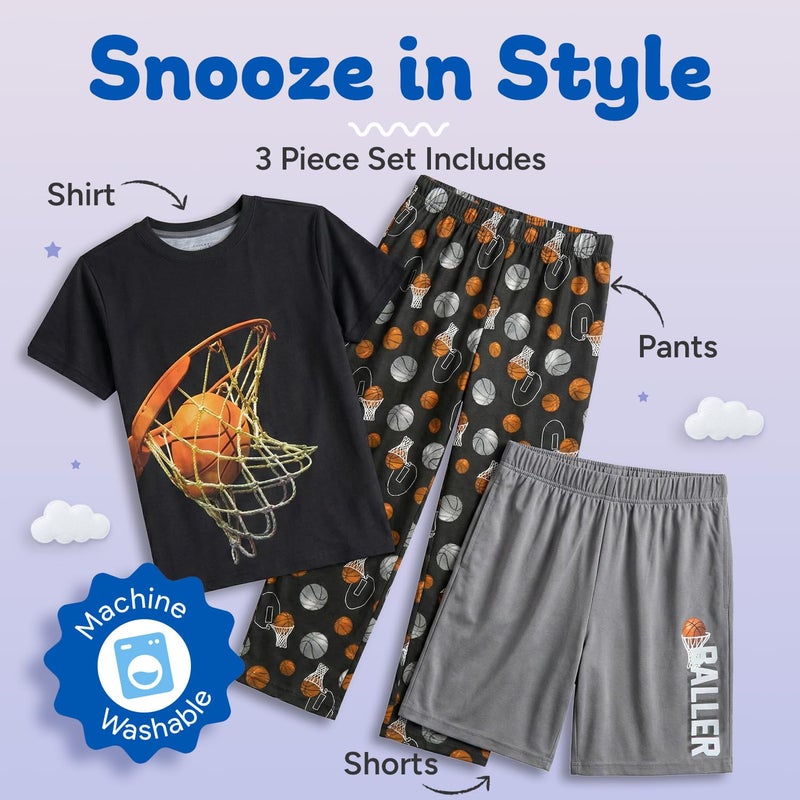 US Angels Boys Pajamas Set | 3-Piece Pant, Shirt, Shorts Sleepwear Pjs for Kids | Loose Fit, Soft, Breathable - Image 3