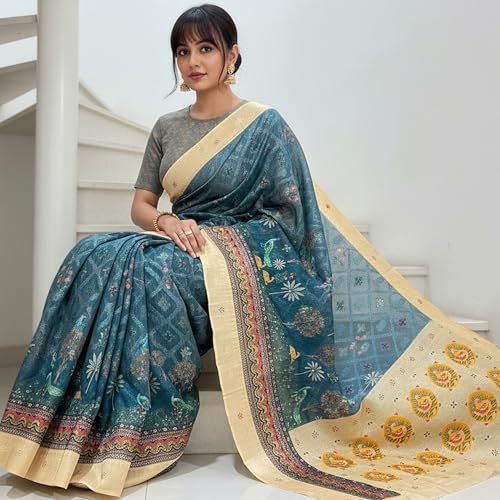 Glory Sarees Women’s Digital Print Cotton Woven Banarasi Silk Saree With Blouse Piece (Varnamala_Silk101) - Image 5